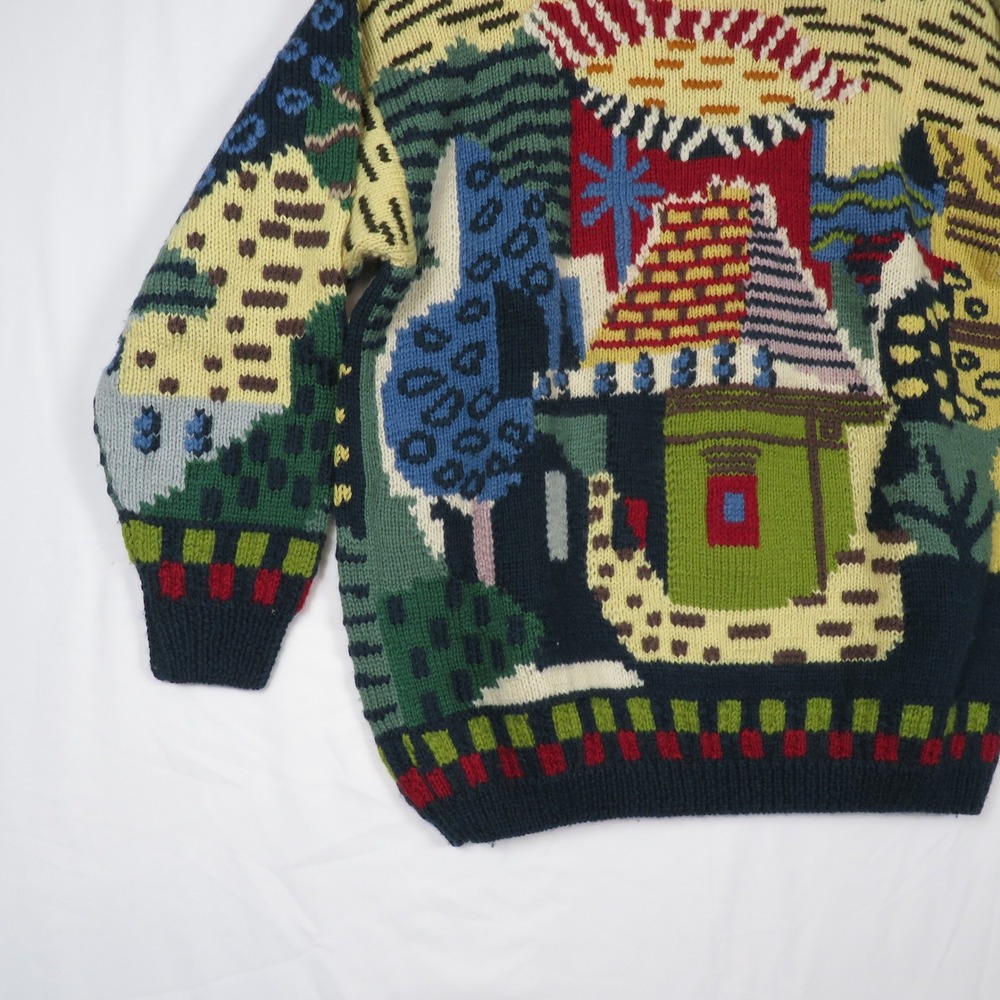 Roberta‎ Frost Hand Knitted 100% Wool Sweater Colorful Art to Wear Medium - Picture 3 of 13